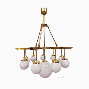 Brass Chandelier with 10 White Globe Lights-QLH-957994