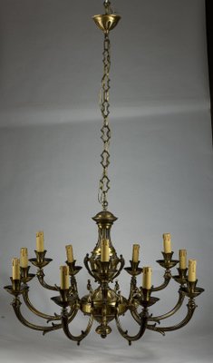 Brass Chandelier with 12 Lights, Italy, 1960s-RAQ-1300539