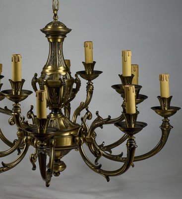 Brass Chandelier with 12 Lights, Italy, 1960s-RAQ-1300539