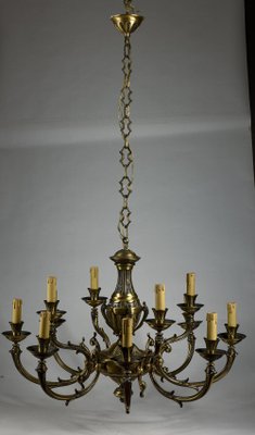 Brass Chandelier with 12 Lights, Italy, 1960s-RAQ-1300539