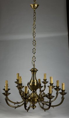 Brass Chandelier with 12 Lights, Italy, 1960s-RAQ-1300539