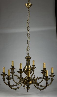 Brass Chandelier with 12 Lights, Italy, 1960s-RAQ-1300539