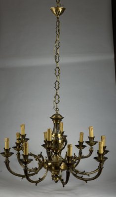 Brass Chandelier with 12 Lights, Italy, 1960s-RAQ-1300539