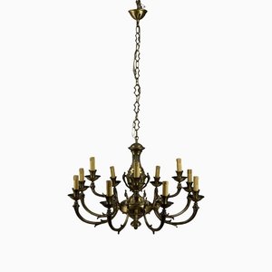 Brass Chandelier with 12 Lights, Italy, 1960s-RAQ-1300539