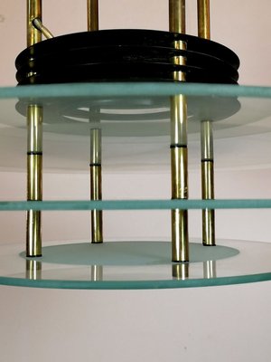 Brass Chandelier with 3 Glass Panels, 1970s-UWE-693517