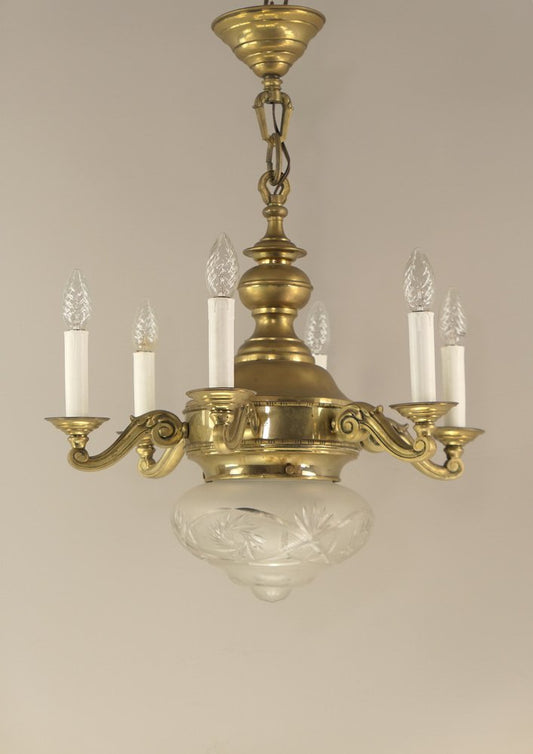 Brass Chandelier with 6 Candles, Budapest, 1930s