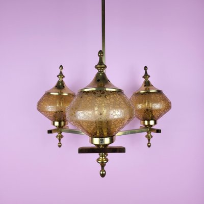 Brass Chandelier with Shades, Norway, 1960s-ZPB-1760205