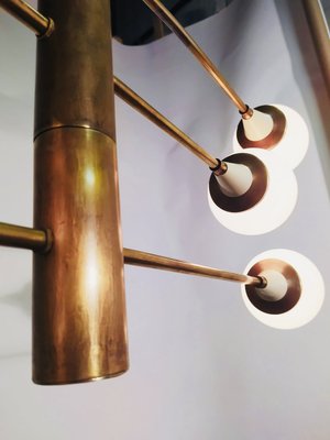 Brass Chandelier with Spheres in Opal, 1960s-NUO-935401