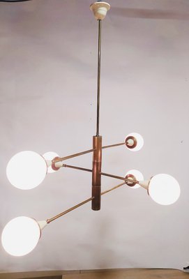 Brass Chandelier with Spheres in Opal, 1960s-NUO-935401