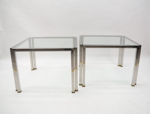 Brass, Chrome and Glass T28 Coffee Tables by Peter Ghyczy, 1970s, Set of 2-KQB-1401160