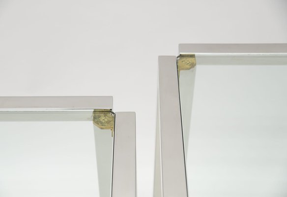 Brass, Chrome and Glass T28 Coffee Tables by Peter Ghyczy, 1970s, Set of 2-KQB-1401160