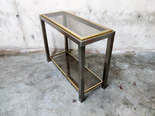 Brass & Chrome Console Table with Mirror, 1970s