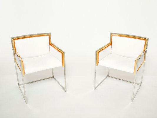 Brass, Chrome, Copper and Alcantara Armchairs by Alain Delon for Maison Jansen, 1972, Set of 2-YJA-1078727