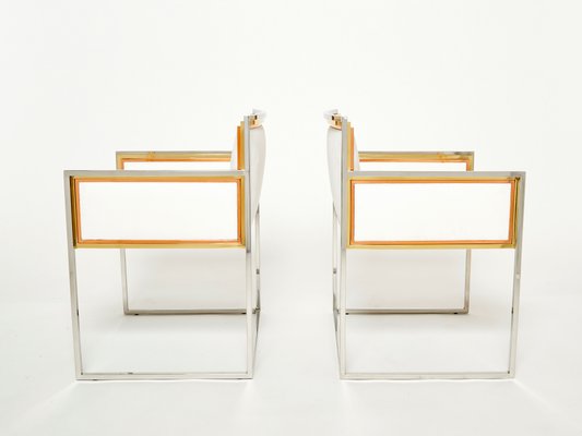 Brass, Chrome, Copper and Alcantara Armchairs by Alain Delon for Maison Jansen, 1972, Set of 2-YJA-1078727