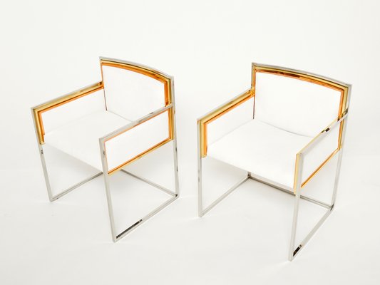 Brass, Chrome, Copper and Alcantara Armchairs by Alain Delon for Maison Jansen, 1972, Set of 2-YJA-1078727