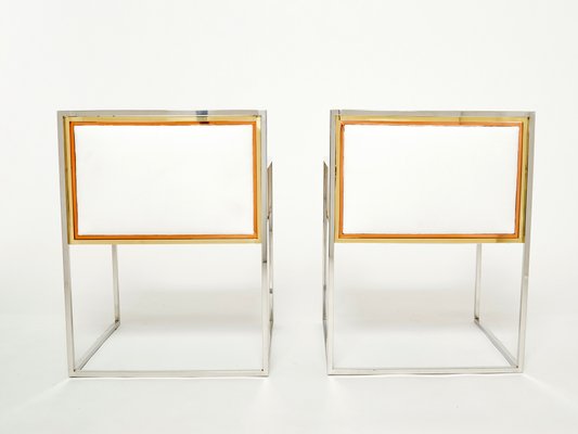 Brass, Chrome, Copper and Alcantara Armchairs by Alain Delon for Maison Jansen, 1972, Set of 2-YJA-1078727