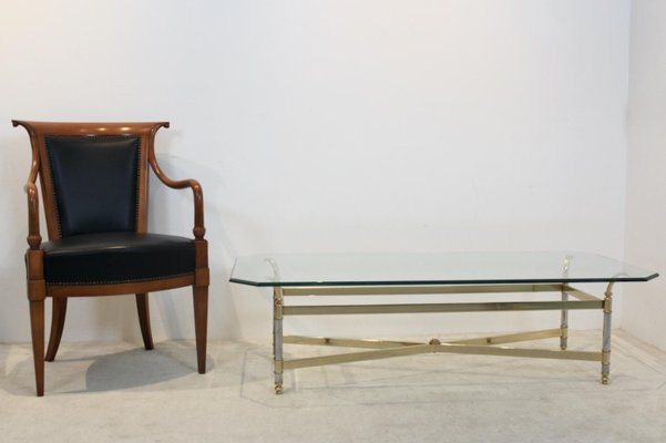 Brass, Chrome & Glass Center table, France 1970s-MO-811905