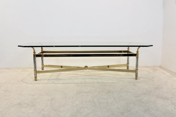 Brass, Chrome & Glass Center table, France 1970s-MO-811905