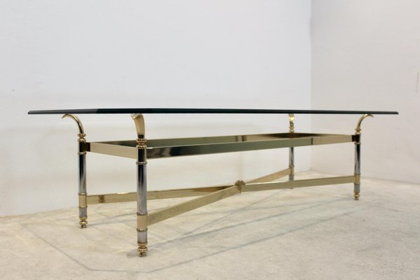 Brass, Chrome & Glass Center table, France 1970s-MO-811905