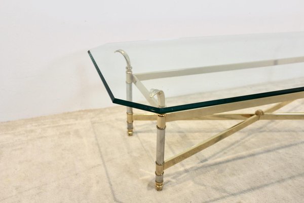 Brass, Chrome & Glass Center table, France 1970s-MO-811905