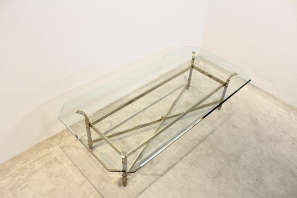 Brass, Chrome & Glass Center table, France 1970s-MO-811905