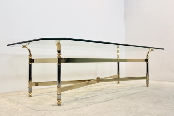 Brass, Chrome & Glass Center table, France 1970s-MO-811905