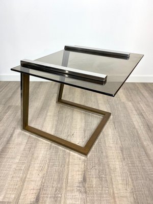 Brass Chrome & Smoked Glass Coffee Side Table, Italy, 1970s-LYQ-1171636