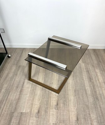 Brass Chrome & Smoked Glass Coffee Side Table, Italy, 1970s-LYQ-1171636