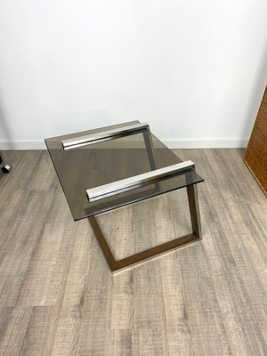 Brass Chrome & Smoked Glass Coffee Side Table, Italy, 1970s-LYQ-1171636