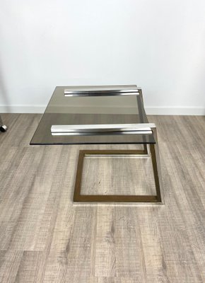 Brass Chrome & Smoked Glass Coffee Side Table, Italy, 1970s-LYQ-1171636