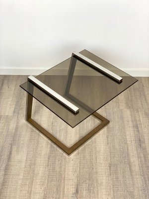 Brass Chrome & Smoked Glass Coffee Side Table, Italy, 1970s-LYQ-1171636