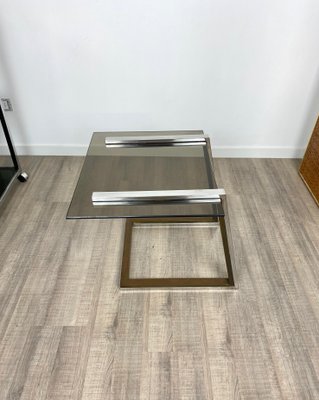 Brass Chrome & Smoked Glass Coffee Side Table, Italy, 1970s-LYQ-1171636