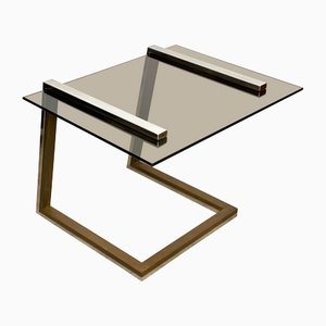 Brass Chrome & Smoked Glass Coffee Side Table, Italy, 1970s-LYQ-1171636