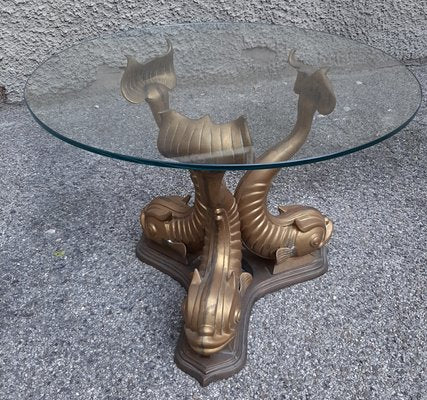 Brass Coffee Table on Carp Legs, 1970s-OHK-864311