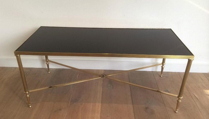 Brass Coffee Table with Black Lacquered Top attributed to Maison Jansen, 1940s-BA-658618