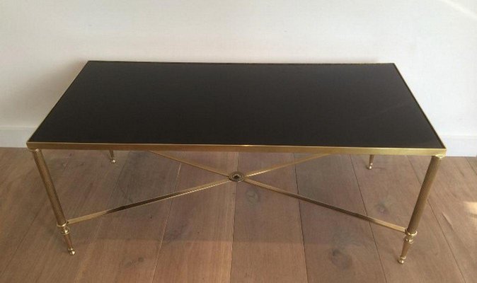 Brass Coffee Table with Black Lacquered Top attributed to Maison Jansen, 1940s-BA-658618