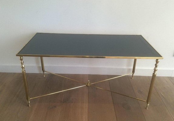 Brass Coffee Table with Blue Mirror Top, 1960s-BA-658606