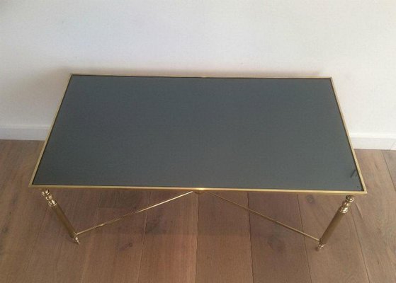 Brass Coffee Table with Blue Mirror Top, 1960s-BA-658606