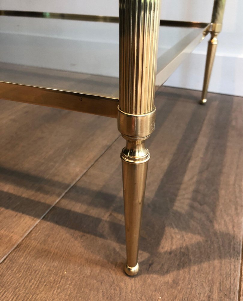 Brass Coffee Table with Double Tray from Maison Baguès, 1940s