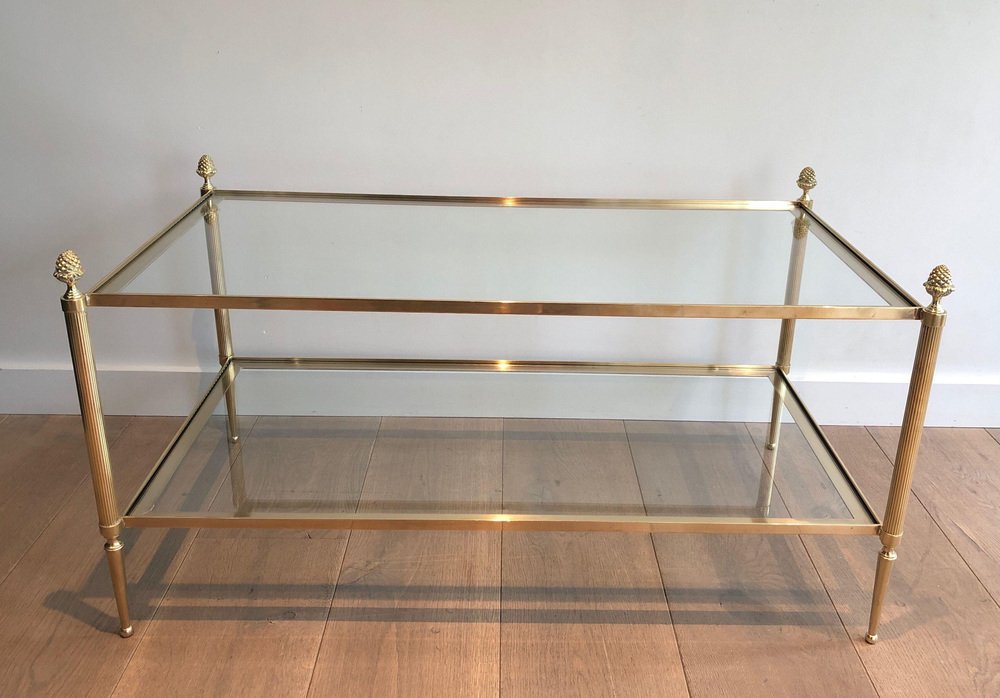 Brass Coffee Table with Double Tray from Maison Baguès, 1940s