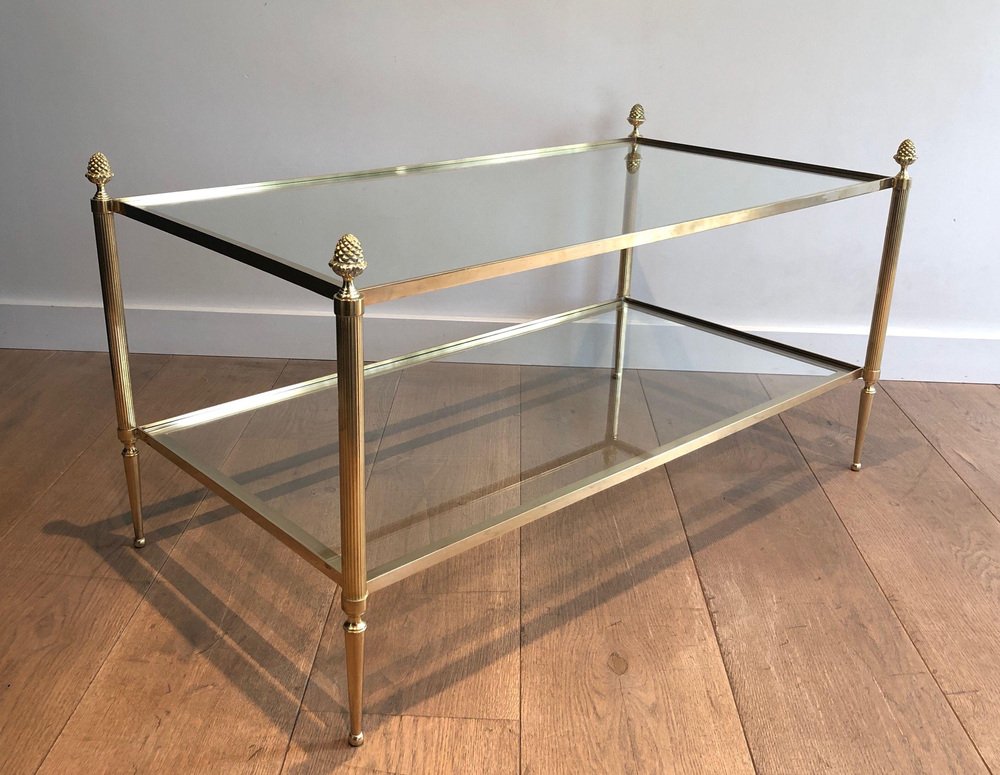 Brass Coffee Table with Double Tray from Maison Baguès, 1940s