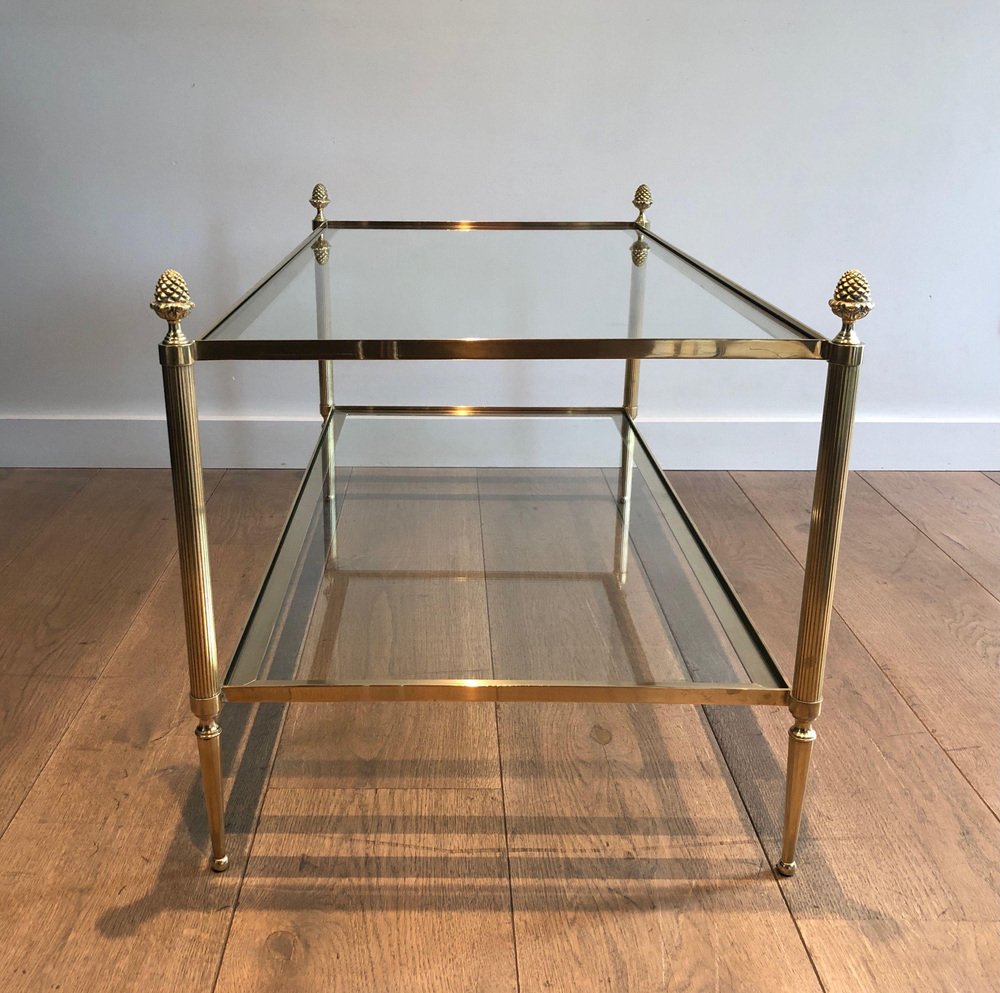 Brass Coffee Table with Double Tray from Maison Baguès, 1940s