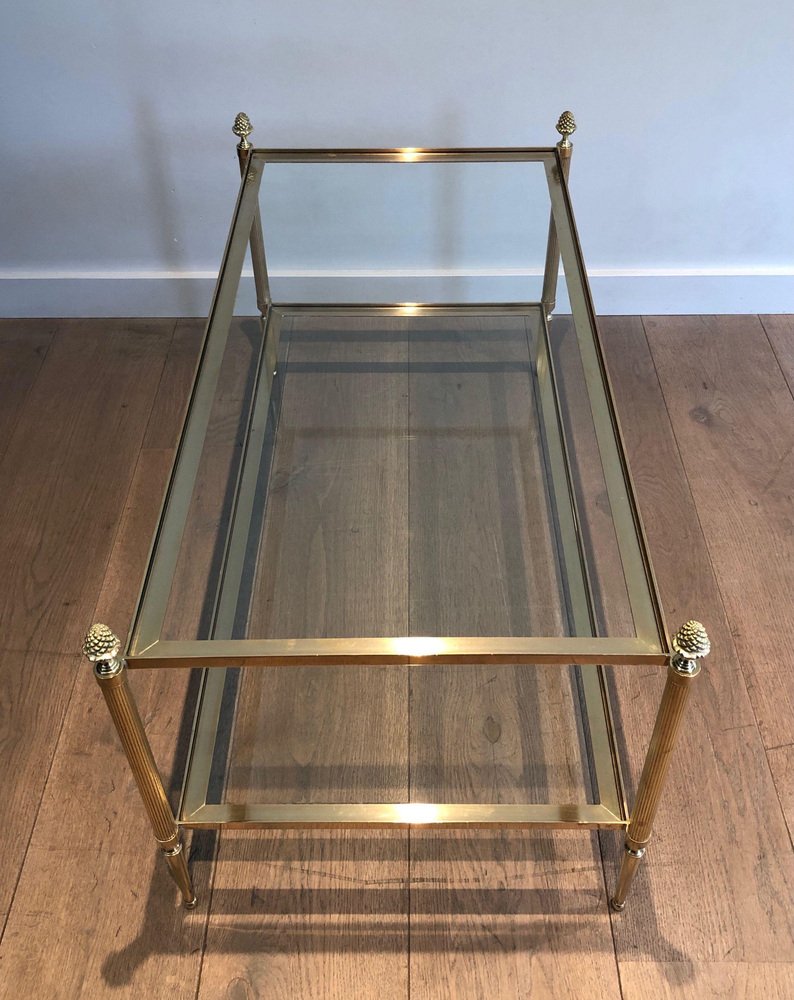 Brass Coffee Table with Double Tray from Maison Baguès, 1940s