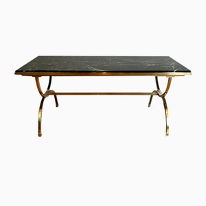 Brass Coffee Table with Marble Tray from Maison Jansen, 1940s-BA-1694746