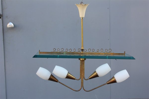 Brass & Crystal Ceiling Lamp by Pietro Chiesa for Fontana Arte, 1940s-EH-594925