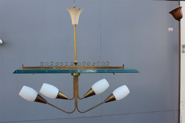 Brass & Crystal Ceiling Lamp by Pietro Chiesa for Fontana Arte, 1940s-EH-594925