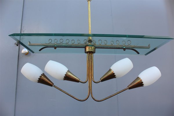 Brass & Crystal Ceiling Lamp by Pietro Chiesa for Fontana Arte, 1940s-EH-594925