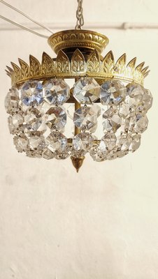 Brass & Crystal Ceiling Lamp, Spain, 1950s-RGF-1725719