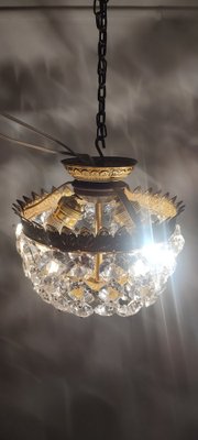 Brass & Crystal Ceiling Lamp, Spain, 1950s-RGF-1725719