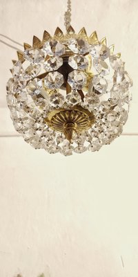 Brass & Crystal Ceiling Lamp, Spain, 1950s-RGF-1725719